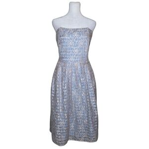 June & Ivy Womens Blue And Gold Sleeveless Knee Length Dress Size Large